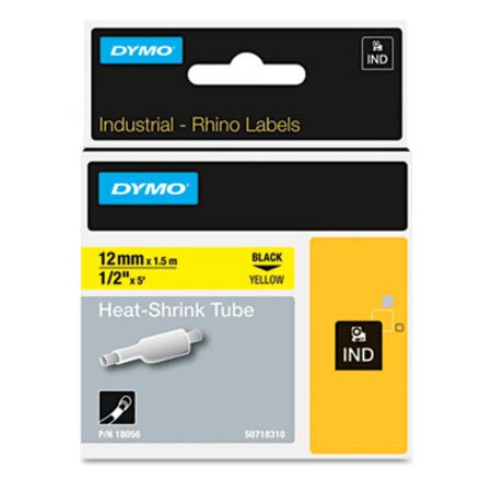 Dymo® Rhino Heat Shrink Tubes Industrial Label Tape, 0.5" x 5 ft, White/Black Print - Roll of 1 - DYM-18055-RL