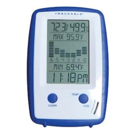 Cole-Parmer Inst. Thermometer / Clock / Humidity Monitor Traceable® -4° to +122°F (-20° to +50°C) Internal Sensor Flip-out Stand / Wall Mount Battery Operated - Each - 18004-34-EA
