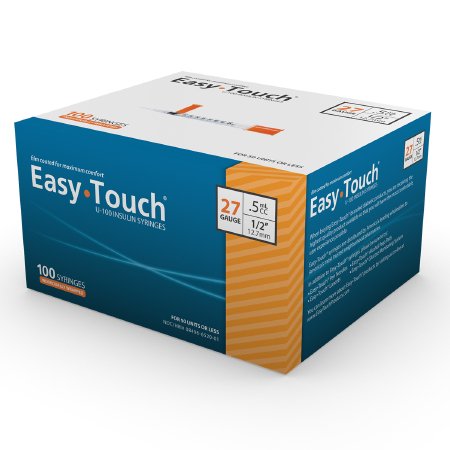 MHC Medical Standard Insulin Syringe with Needle EasyTouch™ 0.5 mL 1/2 Inch 27 Gauge NonSafety Thin Wall - Case of 500 - 627555-CS