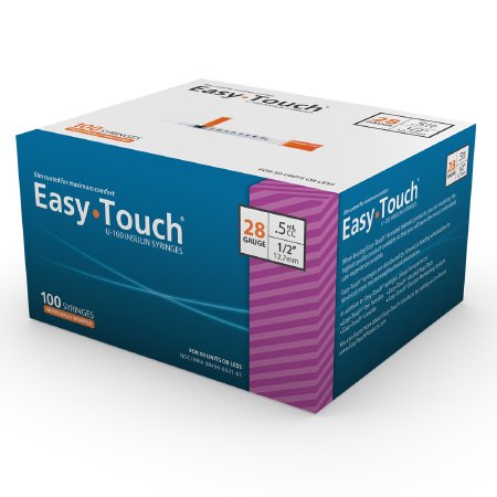 MHC Medical Standard Insulin Syringe with Needle EasyTouch™ 0.5 mL 1/2 Inch 28 Gauge NonSafety Thin Wall - Box of 100 - 628555-BX