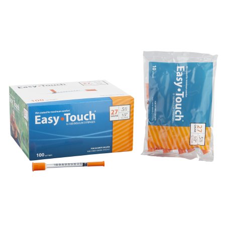 MHC Medical Standard Insulin Syringe with Needle EasyTouch™ 0.5 mL 1/2 Inch 27 Gauge NonSafety Thin Wall - Case of 500 - 827555-CS
