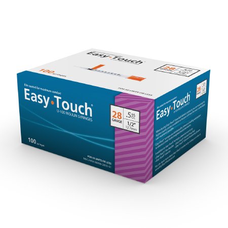 MHC Medical Standard Insulin Syringe with Needle EasyTouch™ 0.5 mL 1/2 Inch 28 Gauge NonSafety Thin Wall - Case of 500 - 828555-CS