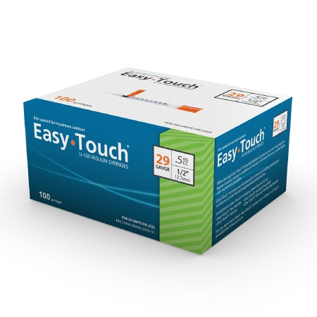 MHC Medical Standard Insulin Syringe with Needle EasyTouch™ 0.5 mL 1/2 Inch 29 Gauge NonSafety Thin Wall - Box of 100 - 829555-BX