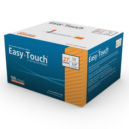 MHC Medical Standard Insulin Syringe with Needle EasyTouch™ 1 mL 1/2 Inch 27 Gauge NonSafety Thin Wall - Box of 100 - 627155-BX