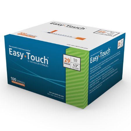 MHC Medical Standard Insulin Syringe with Needle EasyTouch™ 1 mL 1/2 Inch 29 Gauge NonSafety Thin Wall - Case of 500 - 629155-CS