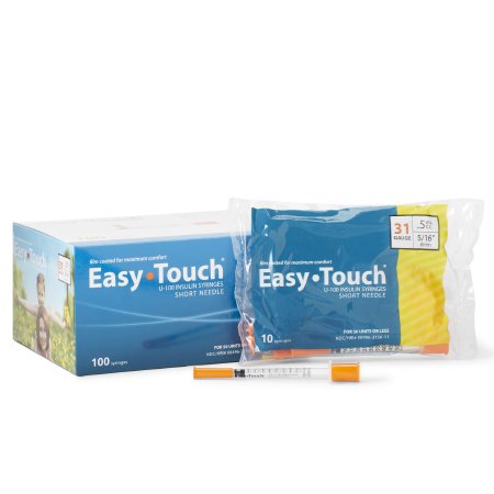 MHC Medical Standard Insulin Syringe with Needle EasyTouch™ 0.5 mL 5/16 Inch 31 Gauge NonSafety Thin Wall - Box of 100 - 831565-BX