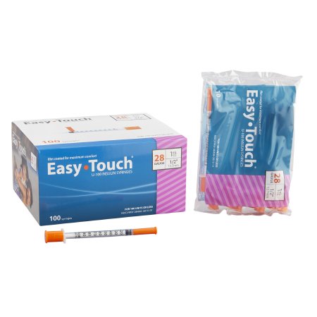 MHC Medical Standard Insulin Syringe with Needle EasyTouch™ 1 mL 1/2 Inch 28 Gauge NonSafety Thin Wall - Box of 100 - 828155-BX