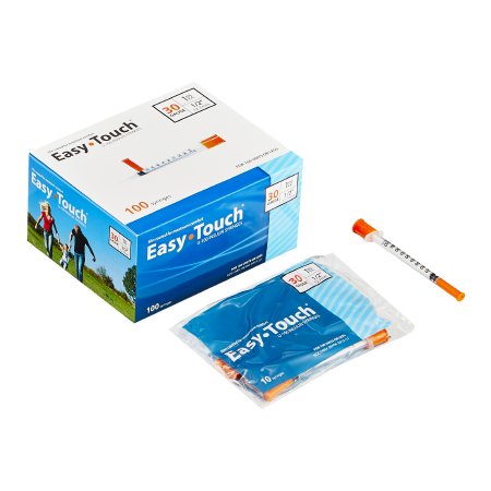 MHC Medical Standard Insulin Syringe with Needle EasyTouch™ 1 mL 1/2 Inch 30 Gauge NonSafety Thin Wall - Box of 100 - 830155-BX