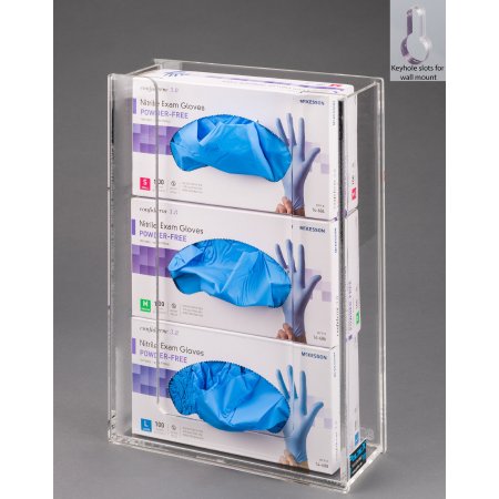Poltex Inc Glove Box Holder Wall Mounted 3-Box Capacity Clear 10-1/4 W X 3-3/4 D X 15 H Inch Acrylic - Each - ACGB3-W-EA
