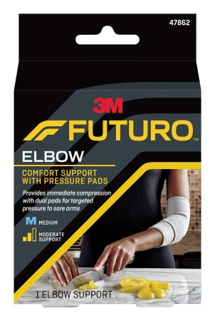 3M Elbow Support with Pressure Pads 3M™ Futuro™ Medium Pull-On / Hook and Loop Strap Closure Sleeve Left or Right Elbow 10 to 11 Inch Elbow Circumference Gray - Case of 12 - 47862ENR-CS