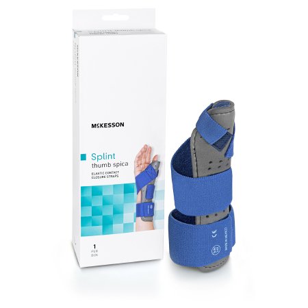 McKesson Thumb Splint McKesson Adult Small / Medium Hook and Loop Strap Closure Left Hand Blue / Gray - Each - 155-79-87114-EA
