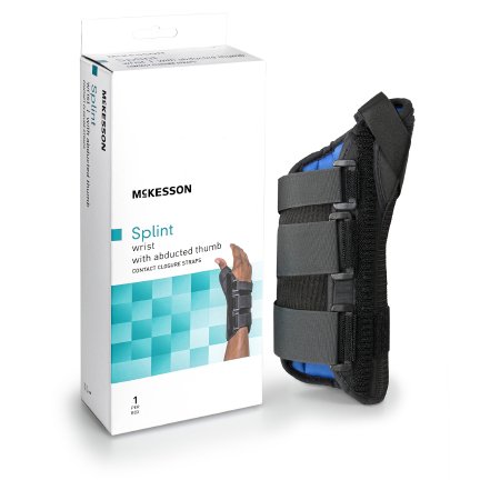 McKesson Wrist Brace with Abducted Thumb McKesson Aluminum / Foam / Spandex / Plastic Left Hand Black X-Small - Each - 155-81-87312-EA