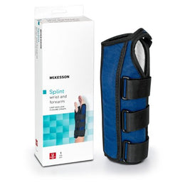 McKesson Wrist / Forearm Brace McKesson Aluminum / Nylon / Foam / Flannelette Right Hand Black / Blue One Size Fits Most - Each - 155-79-87050-EA