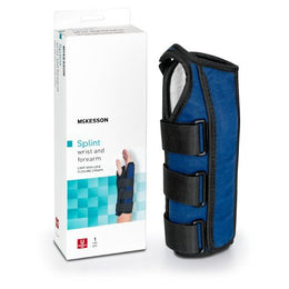 McKesson Wrist / Forearm Brace McKesson Aluminum / Nylon / Foam / Flannelette Left Hand Black / Blue One Size Fits Most - Each - 155-79-87060-EA