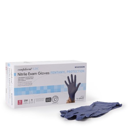 McKesson Exam Glove McKesson Confiderm® LDC Small NonSterile Nitrile Standard Cuff Length Fully Textured Blue Chemo Tested / Fentanyl Tested - Case of 2500 - 14-6N42C-CS