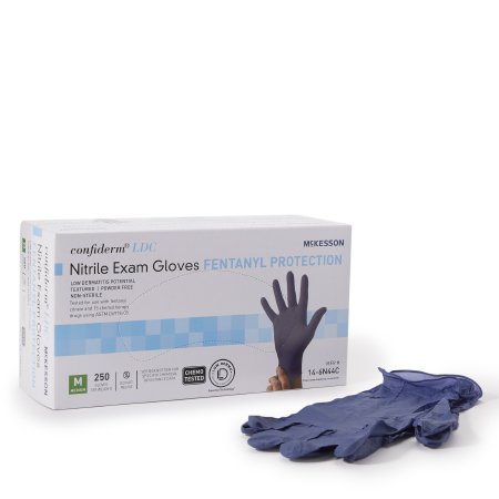 McKesson Exam Glove McKesson Confiderm® LDC Medium NonSterile Nitrile Standard Cuff Length Fully Textured Blue Chemo Tested / Fentanyl Tested - Box of 250 - 14-6N44C-BX