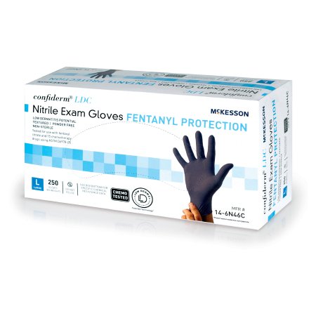 McKesson Exam Glove McKesson Confiderm® LDC Large NonSterile Nitrile Standard Cuff Length Fully Textured Blue Chemo Tested / Fentanyl Tested - Box of 250 - 14-6N46C-BX