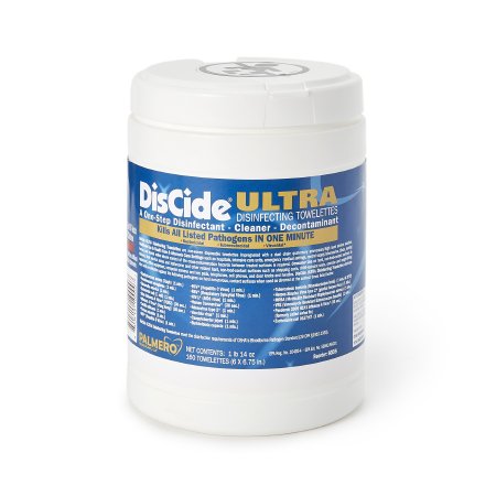Palmero DisCide® Ultra Surface Disinfectant Cleaner Premoistened Quaternary Based Manual Pull Wipe 160 Count Canister Herbal Scent NonSterile - CN/160 - 60DIS-CN