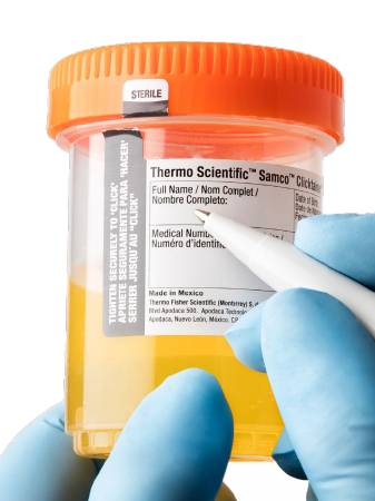 Thermo Scientific Nalge Specimen Container Samco™ Clicktainer™ 53 mm Opening 90 mL (3 oz.) Screw Cap Patient Information Sterile - Case of 400 - 90ORG53-1000-CS