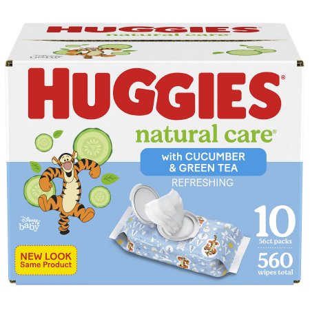 Kimberly Clark Baby Wipe Huggies® Natural Care™ Refreshing Soft Pack Water / Aloe / Caprylyl Glycol / Vitamin E Cucumber / Green Tea Scent 560 Count - Case of 560 - 50130-CS