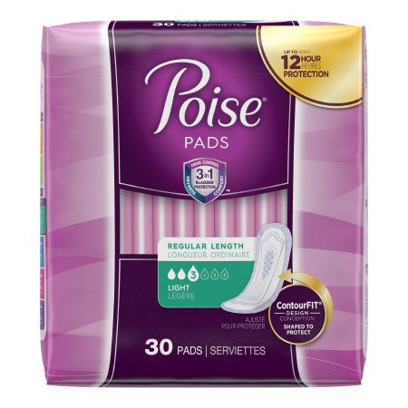 Kimberly Clark Bladder Control Pad Poise® 9.33 Inch Length Light Absorbency Sodium Polyacrylate Core One Size Fits Most - Case of 120 - 51668-CS