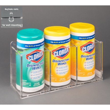 Poltex Inc Wipe Tub Holder Poltex® Clear Acrylic Manual 3 Small Wipe Canisters Wall Mount - Each - 3WIPTUB4.5-W-EA