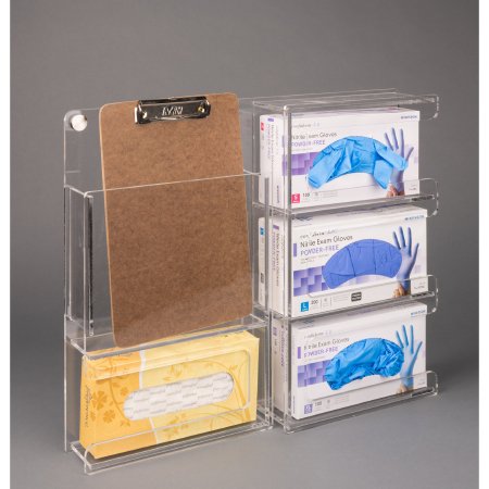 Poltex Inc Exam Room Supplies Holder Poltex Wall Mounting 3 Boxes of Gloves, 1 Box of Tissues, and 1 Clipboard Clear 21-3/4 X 17.9 Inch Acrylic - Each - DECOGLVTISCLP-W-EA