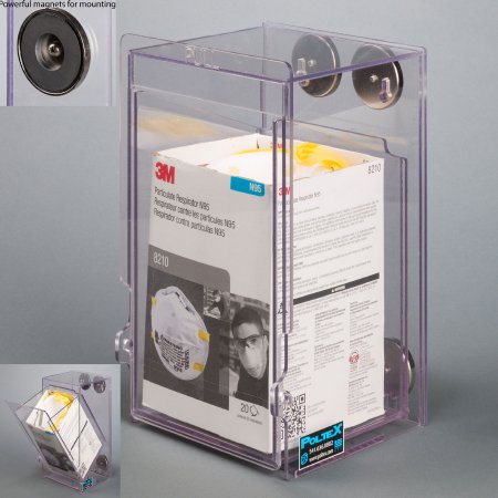 Poltex Inc N95 Face Mask Dispenser Magnetic Mount Bulk Clear 6-1/2 X 7 X 11.9 Inch PETG Plastic - Each - DUSTMSK-M-EA