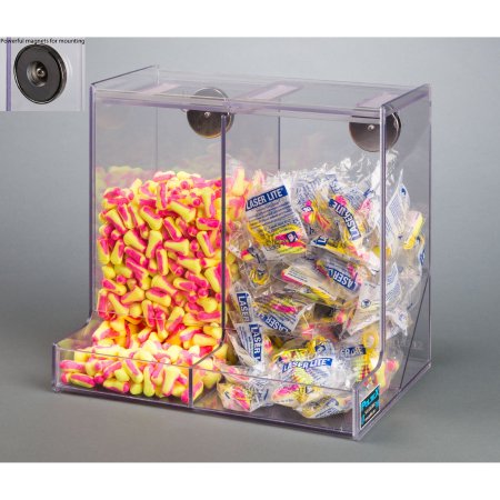 Poltex Inc Double Earplug Dispenser Magnetic Mount 2-Compartment Clear 5.6 X 11.2 X 12-1/2 Inch PETG Plastic - Each - EARDOUB-M-EA