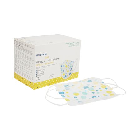 McKesson Procedure Mask McKesson Pleated Earloops Child Size Kid Design (Blue and Yellow Polka Dot) NonSterile ASTM Level 1 Pediatric - Case of 750 - 16-1000-CS