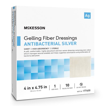 McKesson Silver Gelling Fiber Dressing McKesson 4 X 4-3/4 Inch Rectangle Sterile - Each - 177400-EA