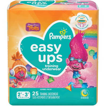 Procter & Gamble Female Toddler Training Pants Pampers® Easy Ups™ Pull On with Tear Away Seams Size 2T to 3T Disposable Moderate Absorbency - Case of 100 - 00037000765493-CS