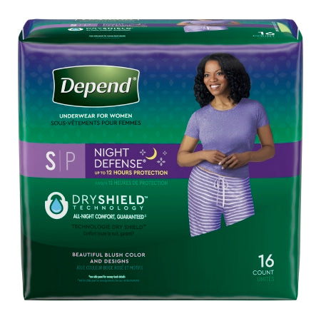 Kimberly Clark Female Adult Absorbent Underwear Depend® Night Defense® Pull On with Tear Away Seams Small Disposable Heavy Absorbency - Pack of 16 - 51701-PK