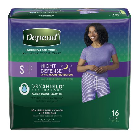 Kimberly Clark Female Adult Absorbent Underwear Depend® Night Defense® Pull On with Tear Away Seams Small Disposable Heavy Absorbency - Case of 64 - 51701-CS