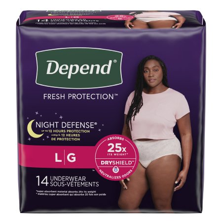 Kimberly Clark Female Adult Absorbent Underwear Depend® Night Defense® Pull On with Tear Away Seams Large Disposable Heavy Absorbency - Pack of 14 - 51702-PK