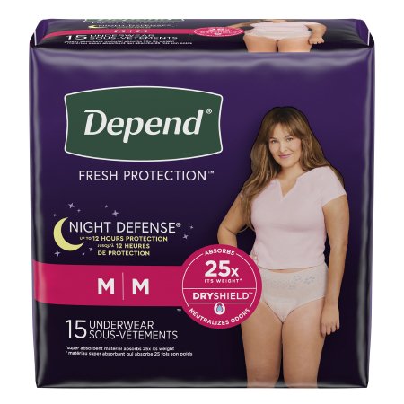 Kimberly Clark Female Adult Absorbent Underwear Depend® Night Defense® Pull On with Tear Away Seams Medium Disposable Heavy Absorbency - Case of 60 - 51703-CS