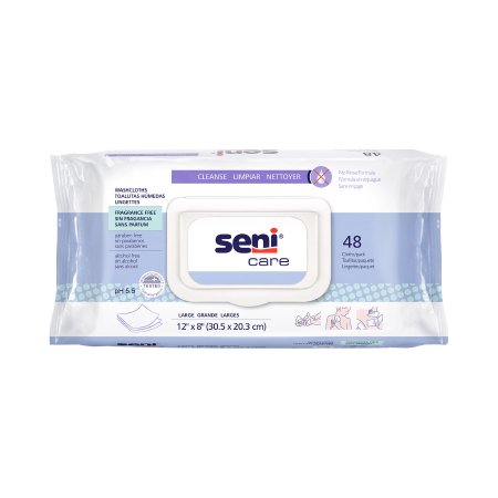 TZMO USA Inc Rinse-Free Bath Wipe Seni® Care Soft Pack Allantoin / Aloe Vera Unscented 48 Count - Case of 576 - S-WS48-C11-CS