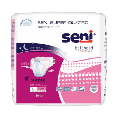 TZMO USA Inc Unisex Adult Incontinence Brief Seni® Super Quatro Large Disposable Heavy Absorbency - Pack of 9 - S-LA09-BQ1-PK
