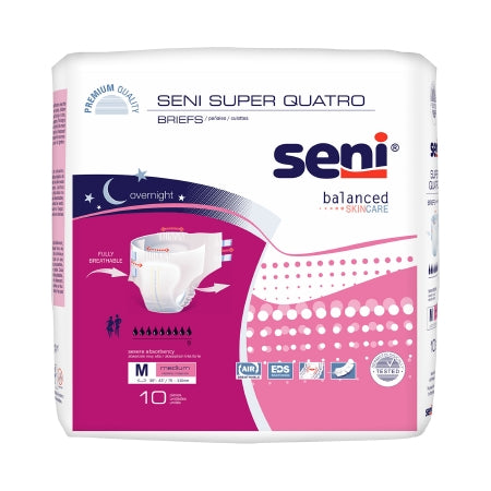 TZMO USA Inc Unisex Adult Incontinence Brief Seni® Super Quatro Medium Disposable Heavy Absorbency - Pack of 10 - S-ME10-BQ1-PK