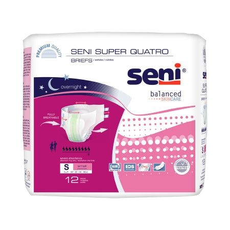 TZMO USA Inc Unisex Adult Incontinence Brief Seni® Super Quatro Small Disposable Heavy Absorbency - Pack of 12 - S-SM12-BQ1-PK
