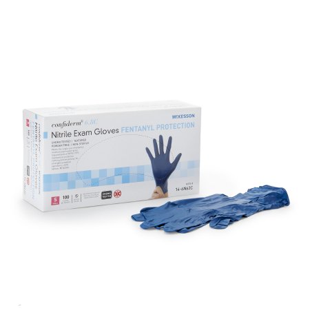McKesson Exam Glove McKesson Confiderm® 6.8C Small NonSterile Nitrile Standard Cuff Length Textured Fingertips Blue Chemo Tested / Fentanyl Tested - Case of 1000 - 14-6N62C-CS