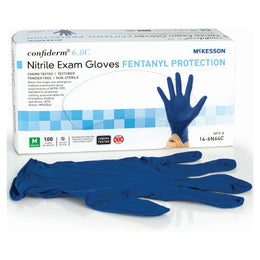McKesson Exam Glove McKesson Confiderm® 6.8C Medium NonSterile Nitrile Standard Cuff Length Textured Fingertips Blue Chemo Tested / Fentanyl Tested - Box of 100 - 14-6N64C-BX