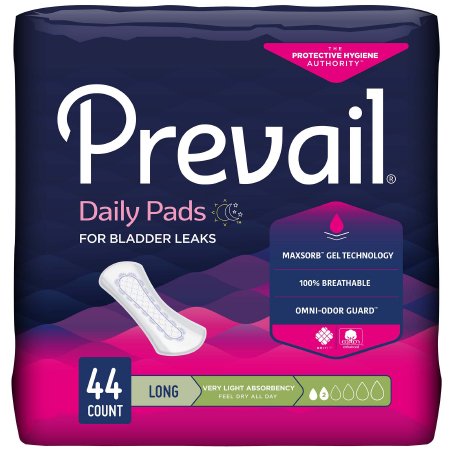 First Quality Bladder Control Pad Prevail® 8.35 Inch Length Light Absorbency Polymer Core One Size Fits Most - Case of 176 - PV-944/2-CS