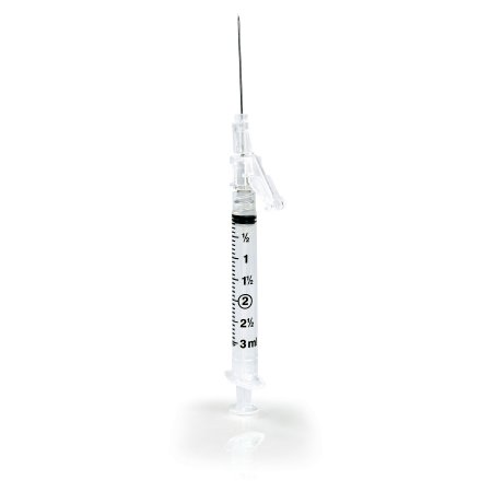 McKesson Safety Hypodermic Syringe with Needle McKesson Prevent® SG 3 mL 1-1/2 Inch 22 Gauge Sliding Safety Needle Regular Wall - Case of 400 - 306614-CS