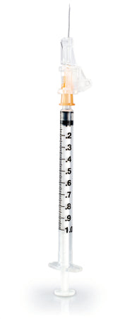 McKesson Safety Hypodermic Syringe with Needle McKesson Prevent® SG 1 mL 5/8 Inch 25 Gauge Sliding Safety Needle Regular Wall - Box of 50 - 306611-BX