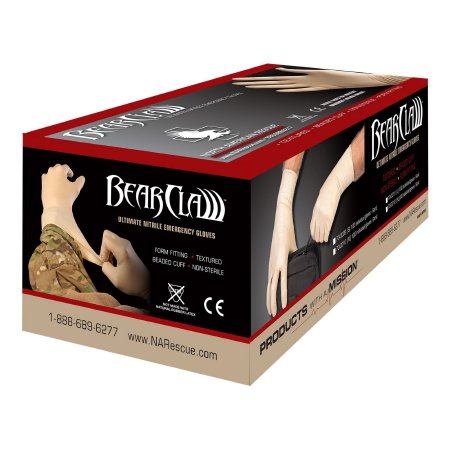 North American Rescue Exam Glove Bear Claw™ Large NonSterile Nitrile Extended Cuff Length Fully Textured Tan Not Rated - Box of 100 - 70-0011-BX