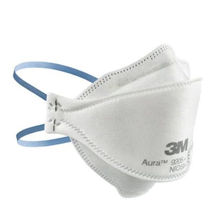 3M Particulate Respirator Mask 3M™ Aura™ Industrial N95 Flat Fold Elastic Strap One Size Fits Most White NonSterile Not Rated Adult - Case of 440 - 9205+ BULK-CS