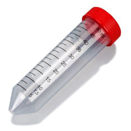 McKesson McKesson Centrifuge Tube Conical Bottom Plain 50 mL Red Screw Cap Polypropylene Tube - Case of 500 - 177-6297PL-CS