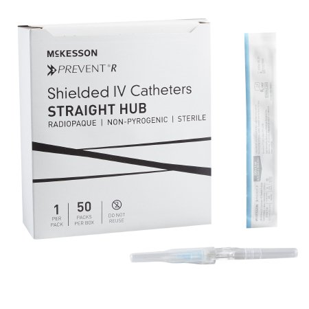 McKesson Peripheral IV Catheter McKesson Prevent® R 22 Gauge 1 Inch Button Retracting Safety Needle - Box of 50 - 380223-BX