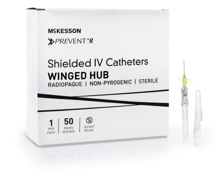 McKesson Peripheral IV Catheter McKesson Prevent® R 24 Gauge 0.75 Inch Button Retracting Safety Needle - Case of 200 - 380312-CS